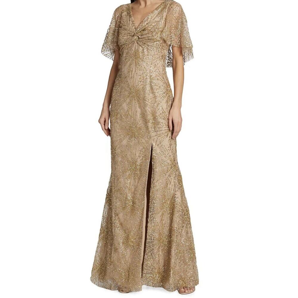 Marchesa Metallic Gold Beaded Evening Gown
